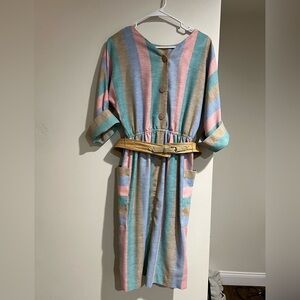 Vintage 1970’s/80’s Leslie Fay Striped Linen Dress 12 Petite